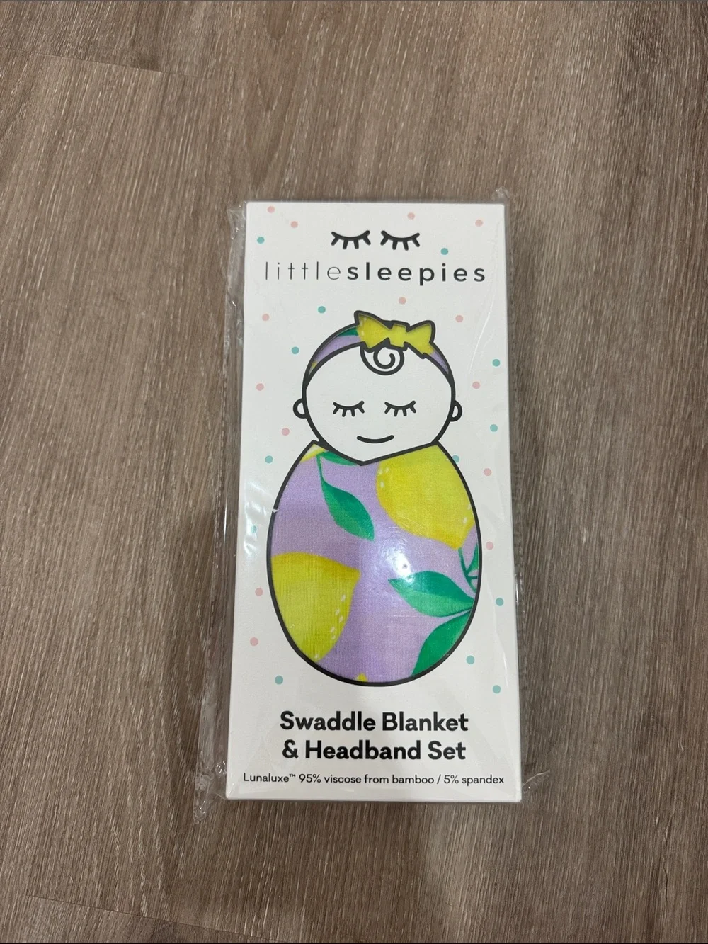 Little Sleepies Swaddle Blanket & Headband Set - Purple & Yellow Lemon Print